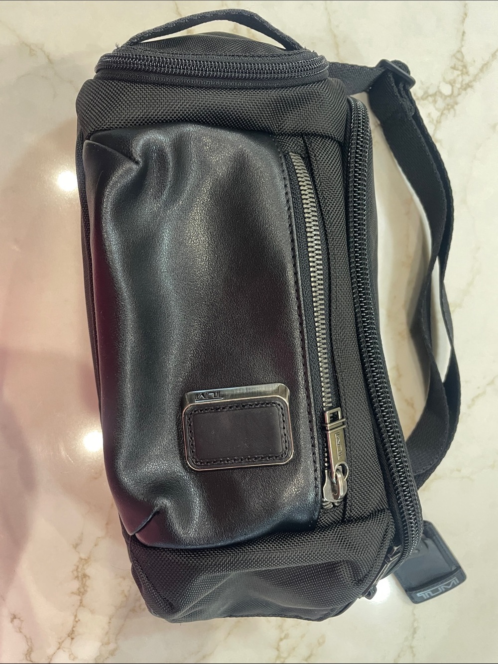 Tumi Black Leather-Front Men's Belt Bag